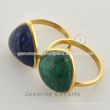 Bijuterias naturais com pedras preciosas naturais Vermeil banhado a ouro 925 anel de moldura de prata esterlina, atacado Gemstone Bezel Ring Fornecedores